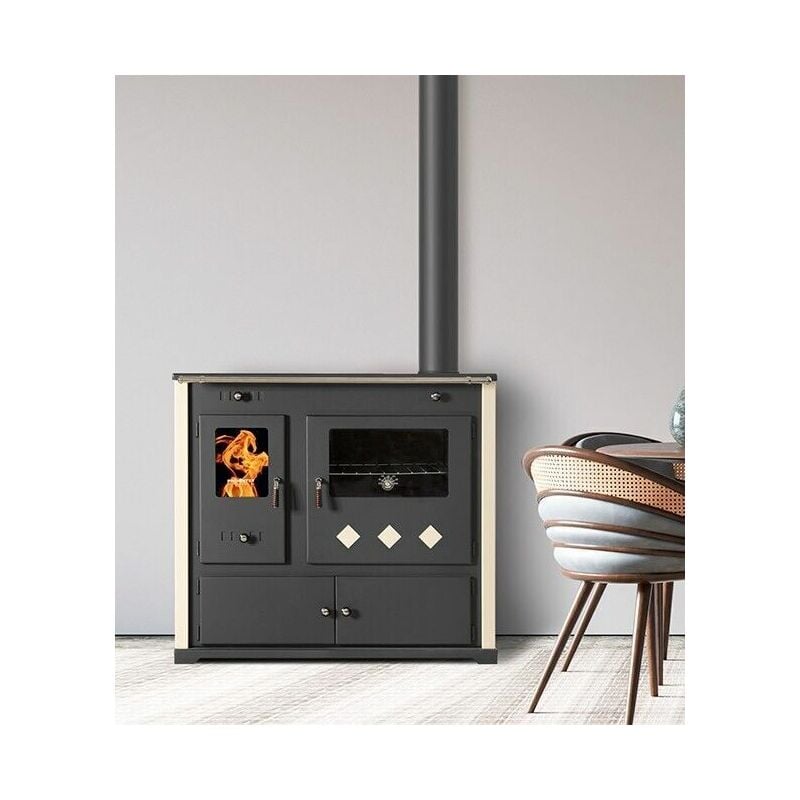 Prometey - Poêle à bois Practik lux Eco, plaque supérieure en fonte conduit à droite