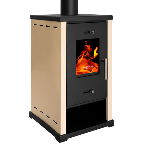 Estufa de Leña Prometey Eco Mini – 6,4 kW  Color Marfil, Compacta y Eficiente