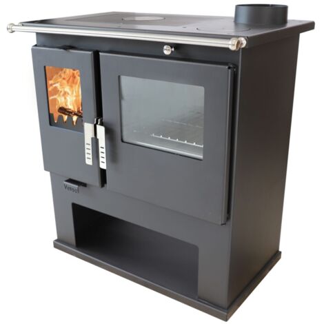Estufa de leña Verso CS Inox 7,7 kW  Horno, placa calefactora y termómetro de acero inoxidable 🔥