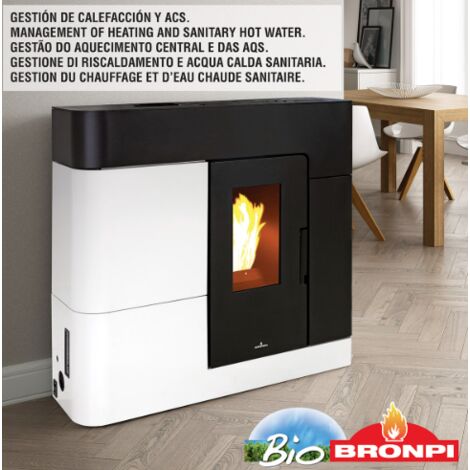 ESTUFA DE PELLET BRONPI MODELO CLARA-HYDRO EXTRAPLANA 18KW NEGRO/BLANCO