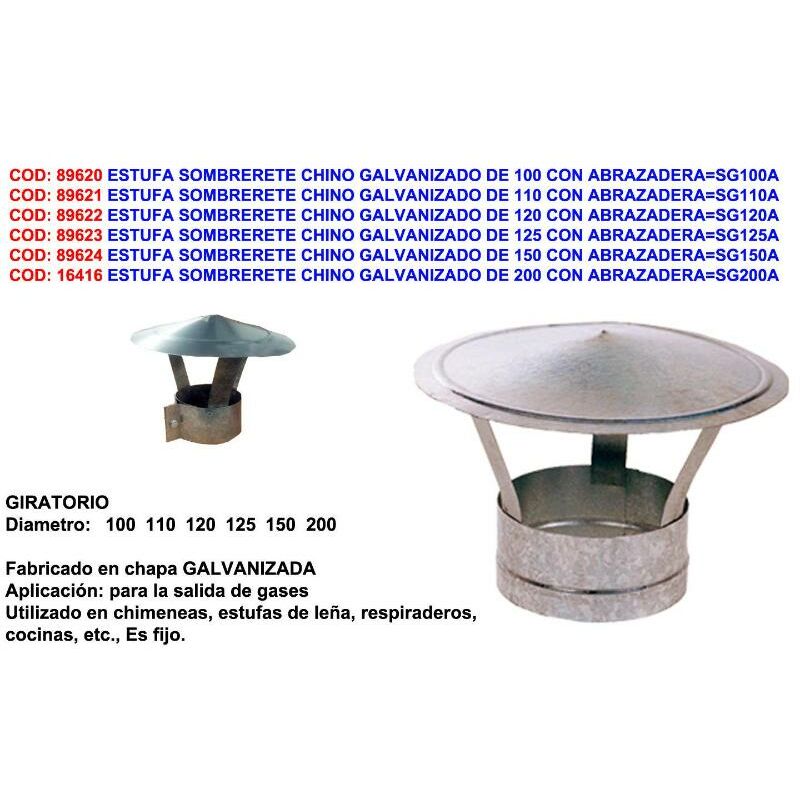 

estufa sombrerete chino galvanizado de 200 con abrazadera sg200a - Mibricotienda