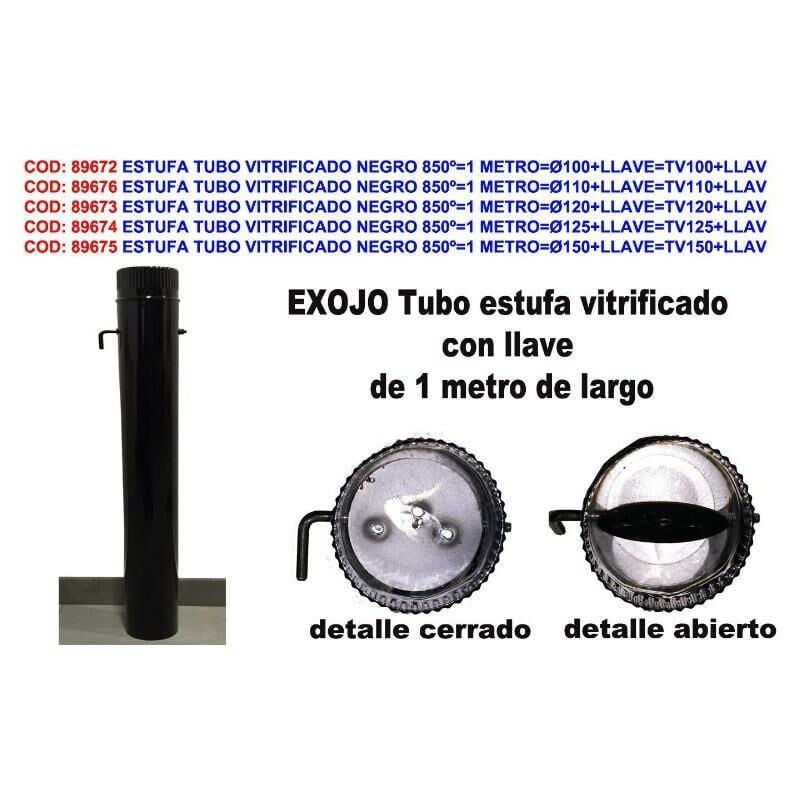 

estufa tubo vitrificado negro 850º 1 metro ø125+llave tv125+llav - Mibricotienda