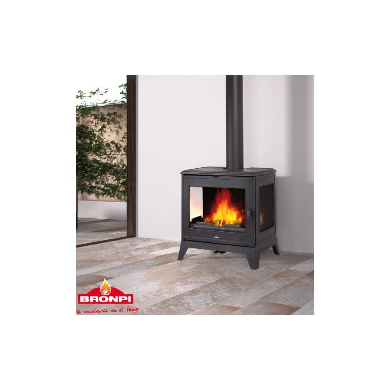 

ESTUFA DE LEÑA FUNDICIÓN LATERALES EN CRISTAL MODELO BURY-14 KW - Bronpi