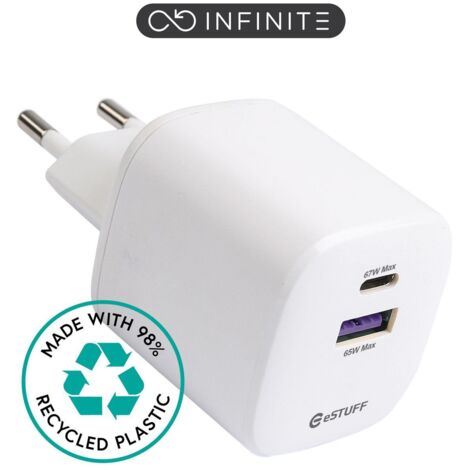 eSTUFF INFINITE USB-C PD Ladegerät 67W GaN, 1xUSB-C, 1xUSB-A, Weiß, 98% Recycelt, ES637065