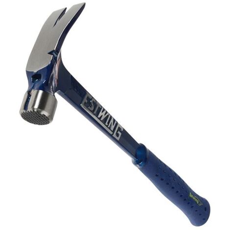 Estwing E6/19SM 19oz Ultra Series Framing Hammer with Milled Face, Blue Shock Reduction Grip, Straight Claw, 400mm Length