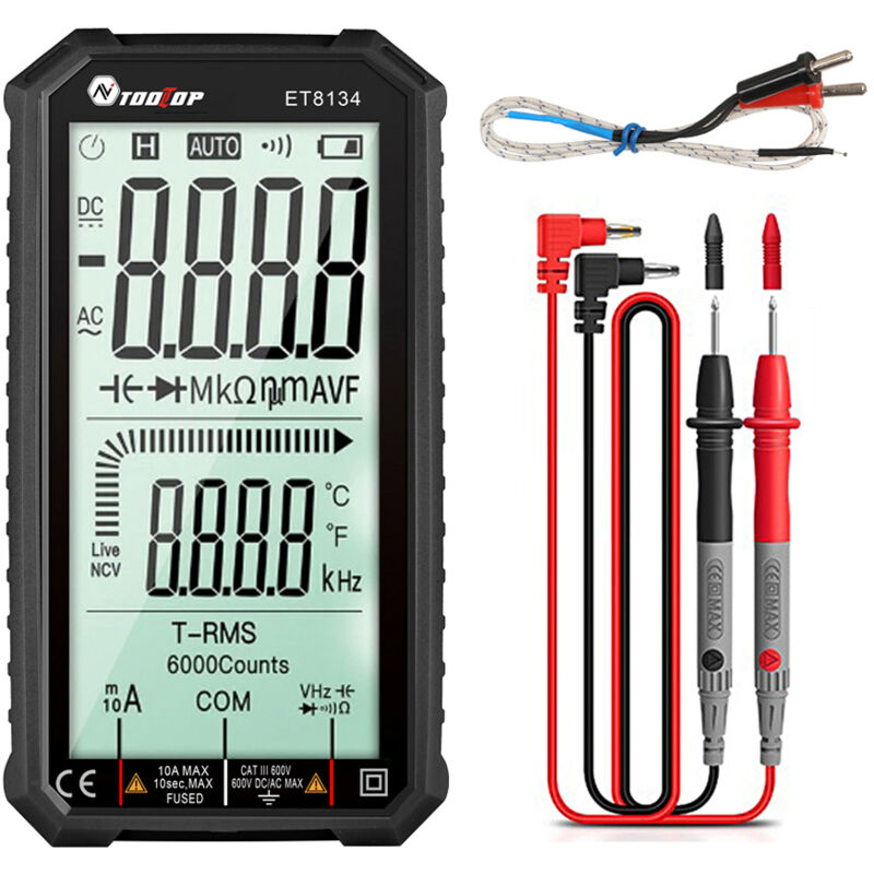 ET8134 Multimètre portable à écran LCD haute définition de 4,7 pouces Courant continu Tension Courant alternatif Mesure du courant Capacité