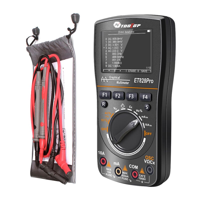 Lifcausal - ET828PRO Multimètre oscilloscope 2 en 1 Taux d'échantillonnage 50 Msps Bande passante 10 MHz Oscilloscope portable Écran couleur 2,4