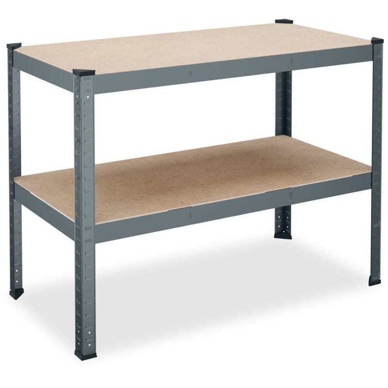 Banc de travail, 90x120x60 cm, 2 niveaux réglables, acier & mdf, jusqu'à 150 kg, établi de garage, anthracite - Relaxdays