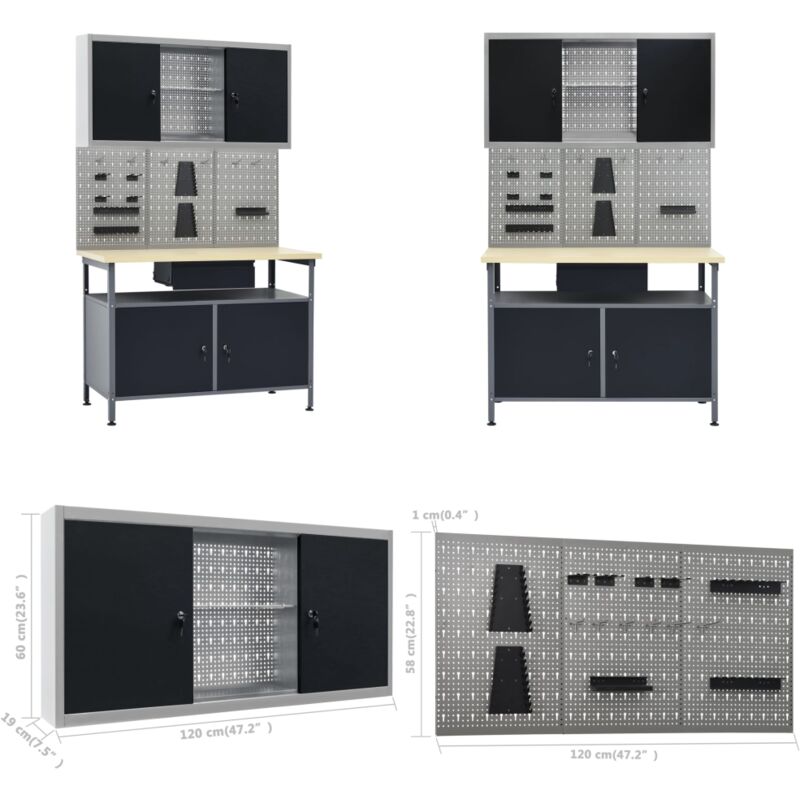 Vidaxl - tabli avec 3 panneaux muraux et 1 armoire - établi - établis - Home & Living - Noir