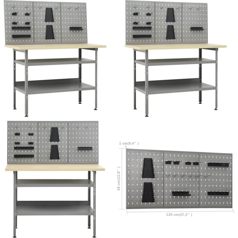 Vidaxl - tabli avec 3 panneaux muraux - établi - établis - Home & Living - Gris