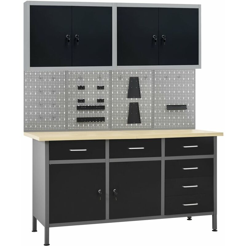 Design In - tabli avec 4 panneaux muraux et 2 armoire Kit de Rangement d'Outilss vidaXL - Noir