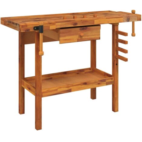 Établi avec tiroir et étaux  Etabli d'atelier 124x52x83 cm Bois massif d'acacia 86861