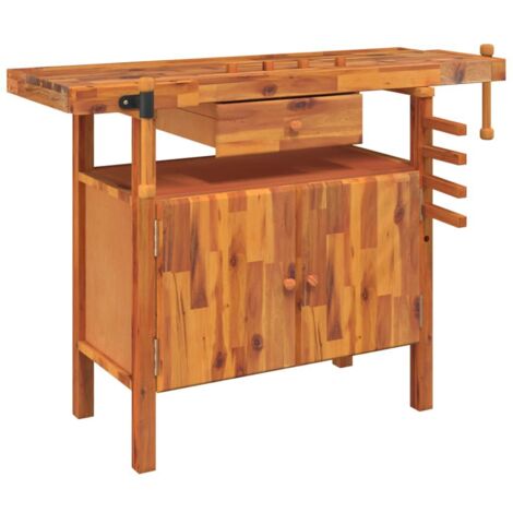 Établi avec tiroir et étaux Etabli d'atelier - Étagère de stockage 124x52x83 cm Bois massif d'acacia BV289965 - BonneVie