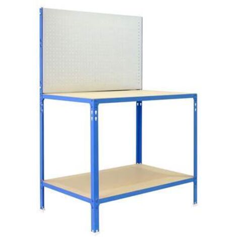 Établi bleu galvanisé bois étagères charge 220 kgs dim.1445x1210x610mm à visser