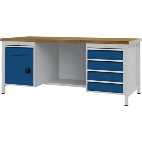 Établi bleu séc.. RAL 5005 gris clair. RAL 7035 l2000xH859xP750 mm Hêtre multipl