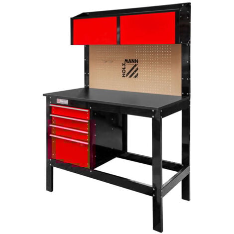 Etabli métallique 1205 x 580 mm 6 tiroirs + fond MDF perforé + 20 crochets - WT39 - Holzmann