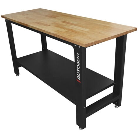 AUTOBEST Etabli d'Atelier - Table de Travail Noir en Métal - Plateau bois - Dimensions 1600x600x880 ep 25mm
