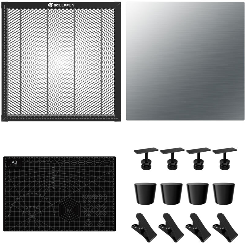 Kkmoon - tabli de panneau en nid d'abeille de découpe laser sculpfun H3, adapté à la machine de gravure laser à diode/CO2, fixation métallique