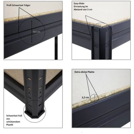 PROREGAL - PREISWERTE QUALITÄT 90x160x60cm Capacité de charge 600kg Noir Etabli d’Atelier, Table de Travail & Bricolage