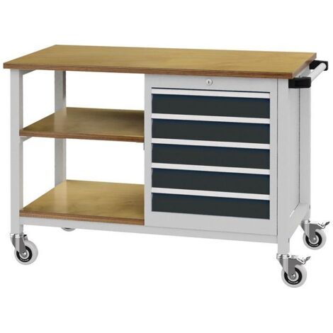 Établi  l1200xP540xH880mm hêtre multiplex lichtgrau / anthrazitgrau Nombre de tiroirs 5