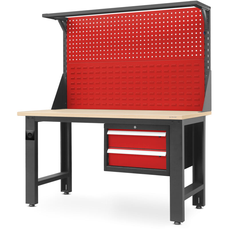 Bureau d'atelier LOGAN, 1500 x 1700 x 750 mm, rouge anthracite