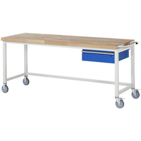 Etabli mobile brut avec traverse et tiroir LxPxH 2000x700x880mm
