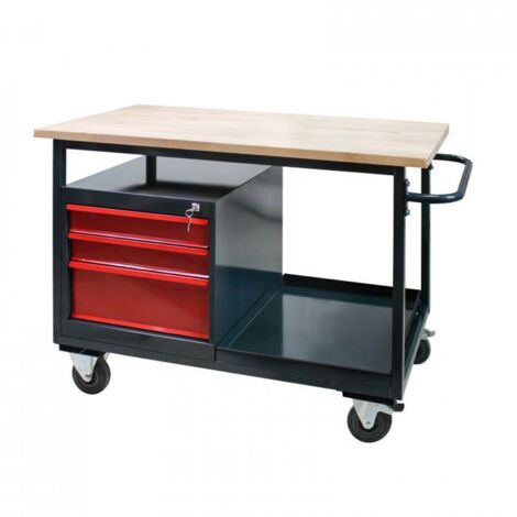 Etabli mobile 'Eko' 3 tiroirs - Rouge/anthracite