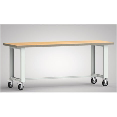 Établi mobile en hêtre multiplex L2000 x P700 x H840 mm – Charge maximale 300 kg – Roulettes caoutchouc plein Ø 125 mm – Châssis acier profilé – Lutz Blades - l2000xP700xH840