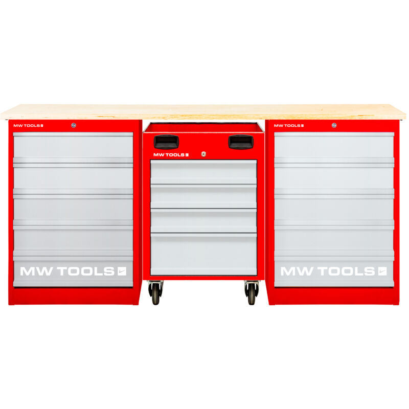 Mw Tools - tabli modulaire Multiplex avec 2 armoires à tiroirs 5T et 1 servante d'atelier 4T 2000 mm MOD20L55M