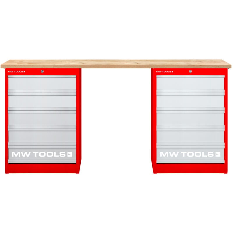 Mw Tools - tabli modulaire Rubberwood avec 2 armoires à tiroirs 5T 2000 mm MODL55R