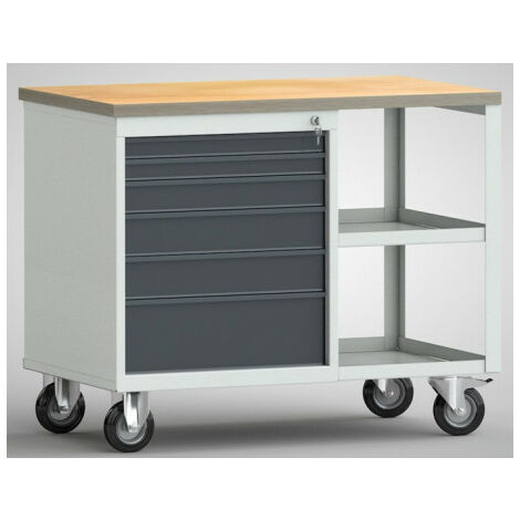 Établi PW 700 l.1000xP620xH805 mm hêtre Multiplex gris clair, RAL 7035 gris anthracite, RAL 7016 6 tiroirs