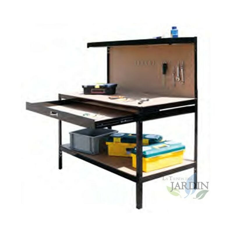 Etabli de Travail Q-Rax Noir Bricolage Rangement Atelier MDF Table de Travail Garage 150x120x60 cm