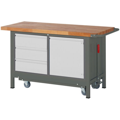 Etabli STIER Premium avec châssis roulant abaissable, 3 tiroirs et 1 porte battante, lxPxH 1 500x700x880 mm