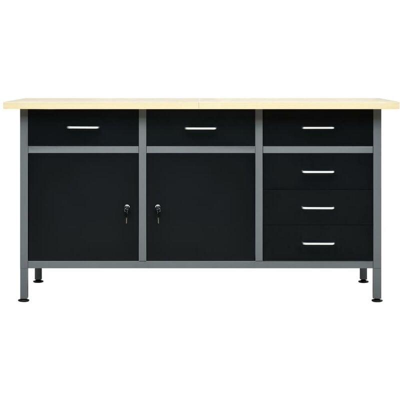 Helloshop26 - Etabli table de travail bricolage établi d'atelier plan de travail bureau maison intérieur durable rubuste 160 cm acier noir - Noir