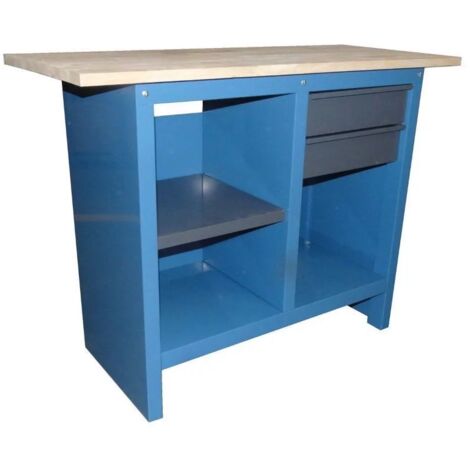 Etabli tôle acier, plateau bois massif longueur 1120 mm