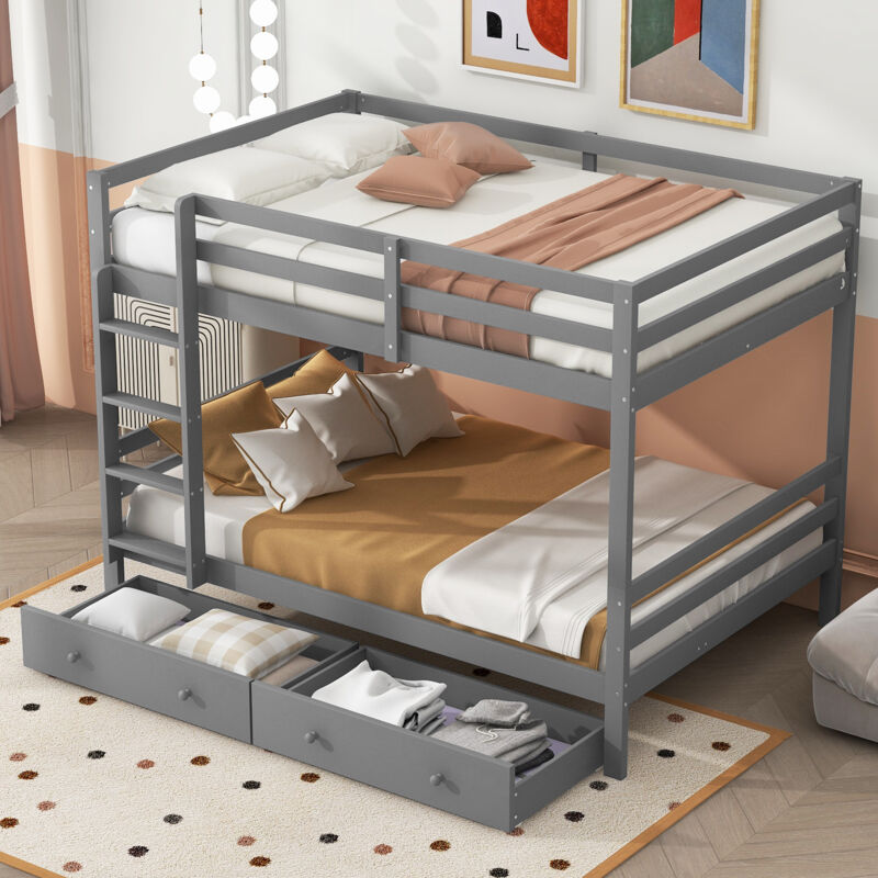 Modenvie Etagenbett 140×200 Cm, Doppelbett Mit Herausnehmbaren Schubladen, Stauraum Und Hohen Geländern, Ohne Matratze, Grau