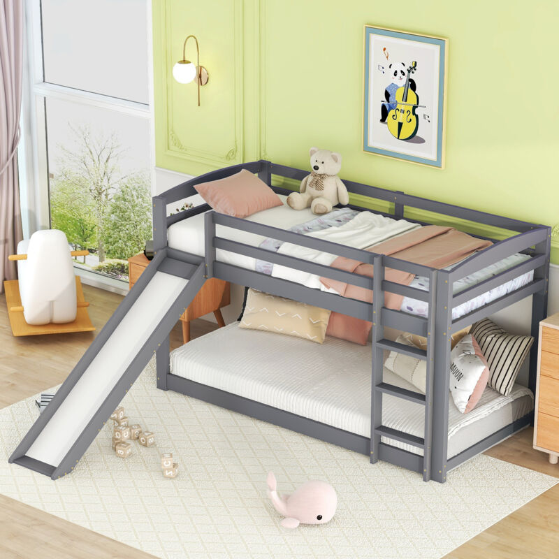 Modenvie Etagenbett 90×200 Cm, Einzelbett Mit Rutsche Und Wendeltreppe, Ohne Matratze, Aus Kiefernholz, Weiß
