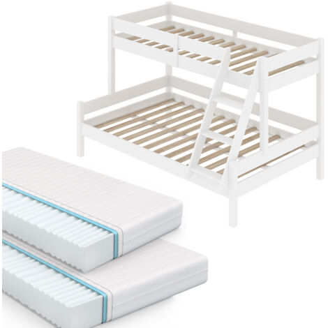 Etagenbett Everest, Weiß, 140x200 / 90x200 cm mit 2 Matratzen, Vitalispa