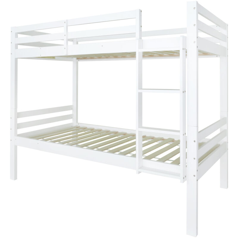 Mivray Etagenbett Kiefer Mit 3-stufiger Leiter, Schutzgitter 90x200 Cm, Weiß