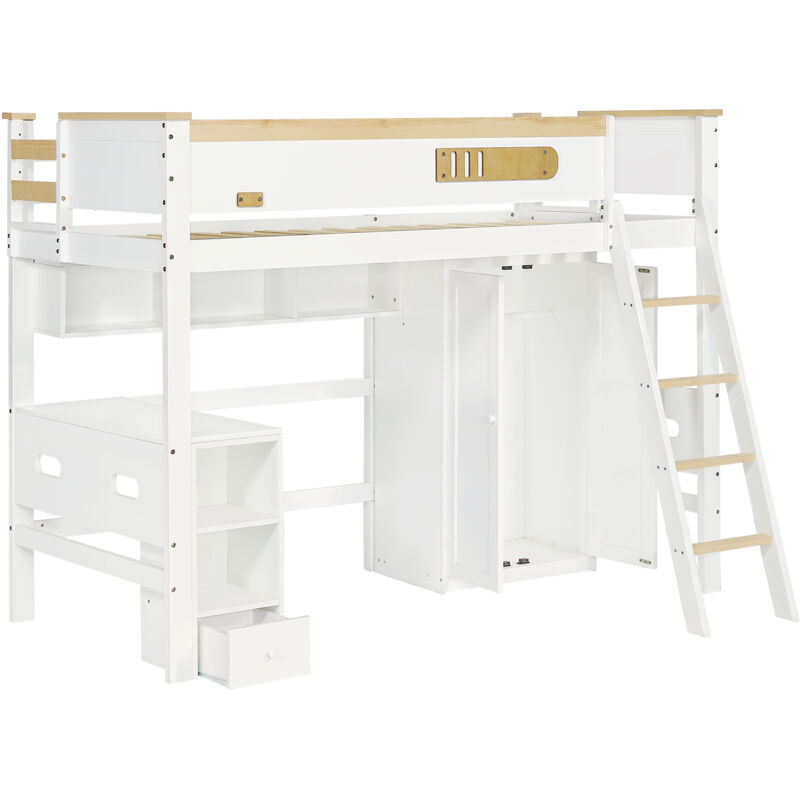 Mivray Etagenbett Kiefer Mit Schreibtisch, Stauraum 90x200 Cm, Weiß