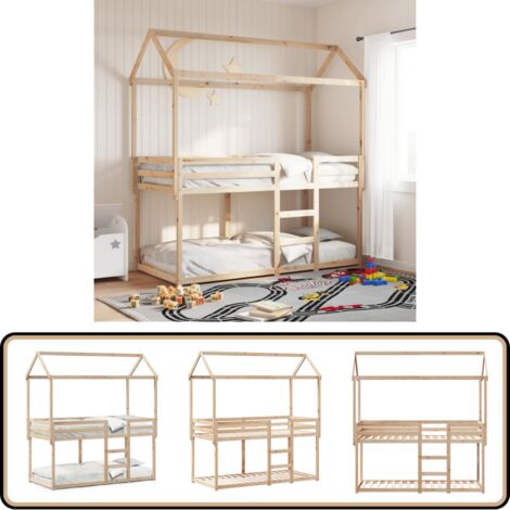 Etagenbett mit Dach 80x200 cm Massivholz Kiefer - Etagenbett - Kinderbett - Holzbett - Kiefernholzbett - Jugendzimmermöbel
