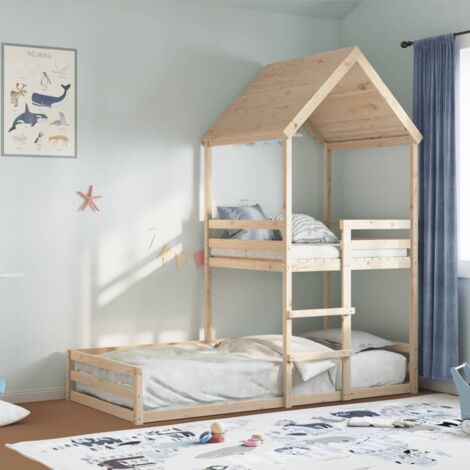 Etagenbett mit Dach 80x200 cm Massivholz Kiefer vidaXL