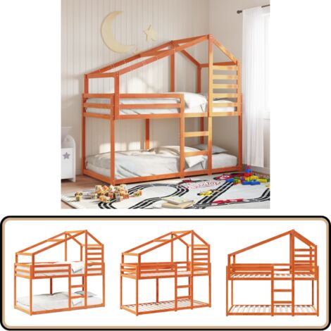 Etagenbett mit Dach Wachsbraun 80x200 cm Massivholz Kiefer - Etagenbett - Kinderbett - Holzbett - Kiefernholzbett - Jugendzimmer