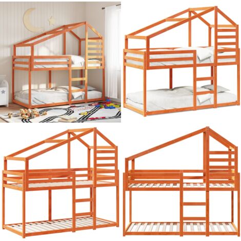 Etagenbett mit Dach Wachsbraun 90x190 cm Massivholz Kiefer - Kinderbett - Holzbett - Etagenbett - Hochbett - Jugendzimmermöbel - Home & Living