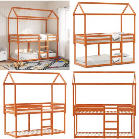 Etagenbett mit Dach Wachsbraun 90x190 cm Massivholz Kiefer - Kinderbett - Holzbett - Jugendbett - Etagenbett - Hochbett - Home & Living