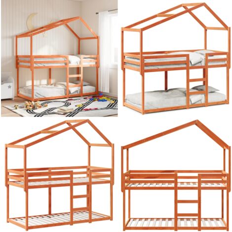 Etagenbett mit Dach Wachsbraun 90x200 cm Massivholz Kiefer - Kinderbett - Etagenbett - Hochbett - Holzbett - Kiefernholzbett - Home & Living