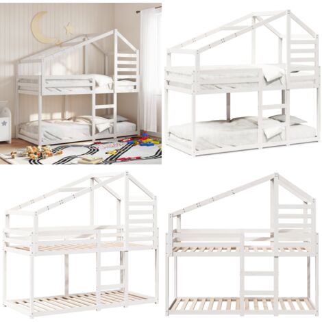 Etagenbett mit Dach Weiß 90x200 cm Massivholz Kiefer - Kinderbett - Holzbett - Etagenbett - Hochbett - Jugendzimmermöbel - Home & Living