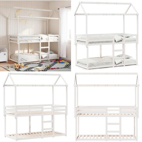 Etagenbett mit Dach Weiß 90x200 cm Massivholz Kiefer - Kinderbett - Jugendbett - Holzbett - Etagenbett - Hochbett - Home & Living