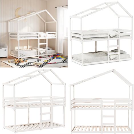 Etagenbett mit Dach Weiß 90x200 cm Massivholz Kiefer - Kinderbett - Jugendbett - Holzbett - Kiefernholzbett - Etagenbett - Home & Living