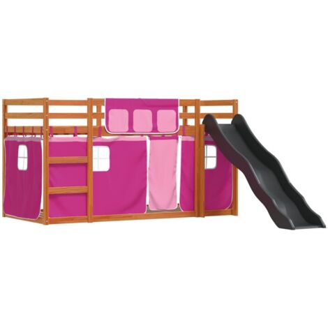 Etagenbett mit Rutsche und Gardinen Rosa 90x200 cm vidaXL